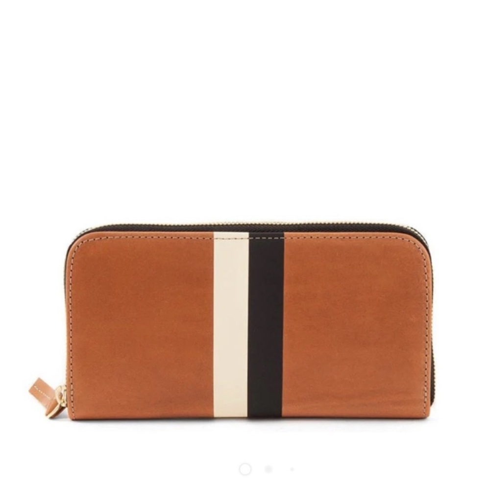 Clare V Tan Leather Wallet with Stripe